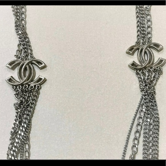 Authentic CHANEL Multi Strand Necklace CC Silver Metal/Strass - Picture 4 of 7